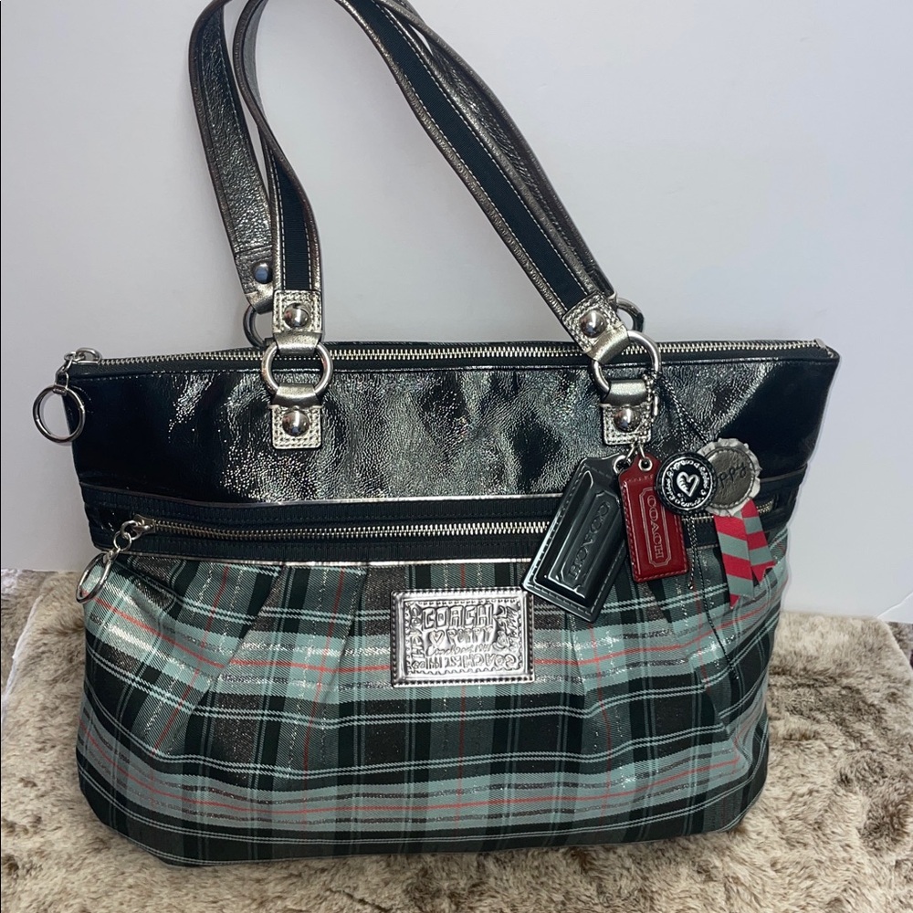 Coach Poppy ‘Glam’ Tartan Plaid Shoulder Tote
